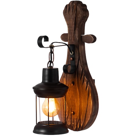 Quickway Imports Vintage Industrial Unique Shape Wooden Wall Lamp, Wall Sconce Light for Home, Restaurant or Bar